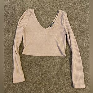 SheIn Brown Long Sleeve V Neck Crop